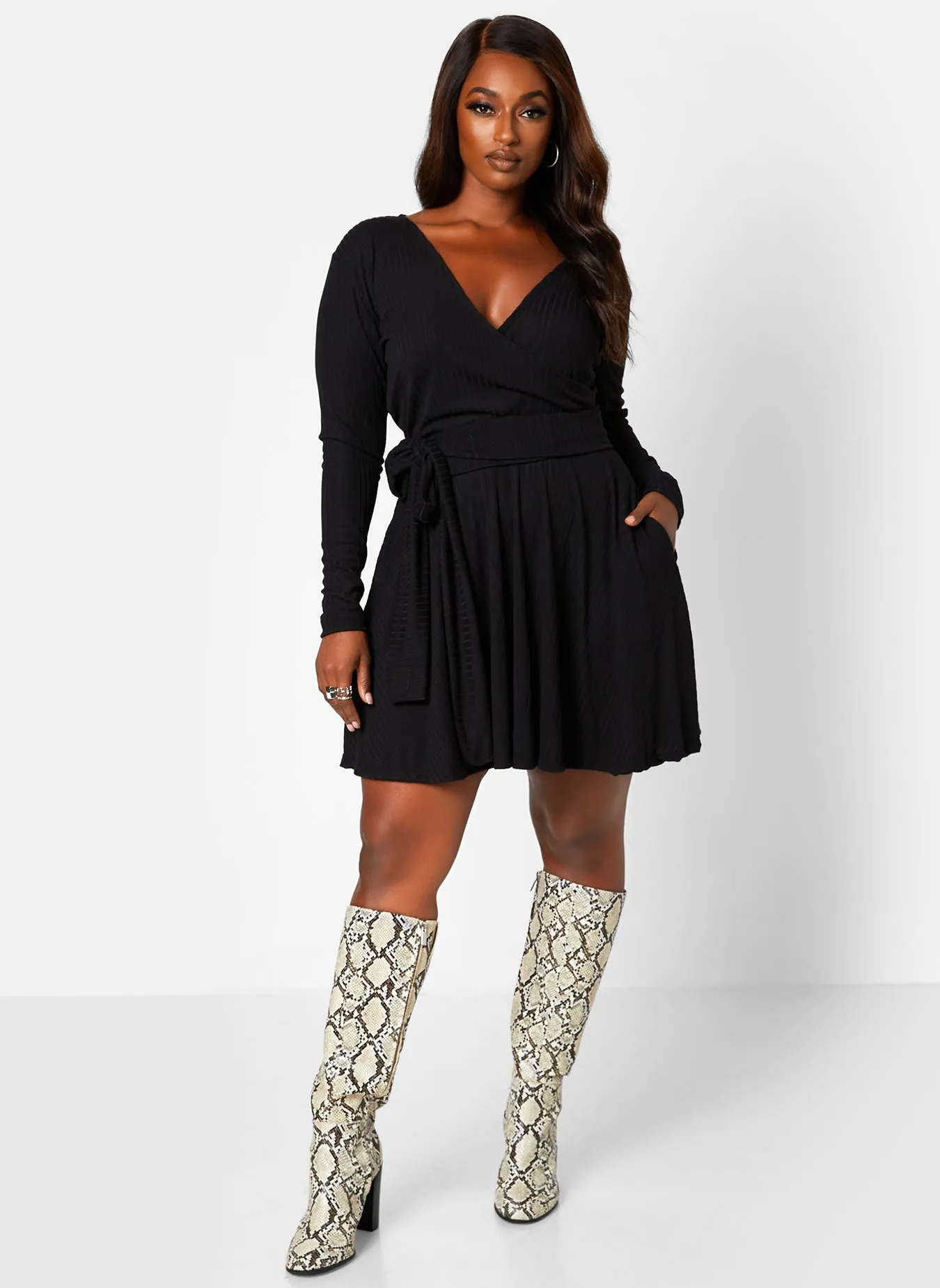 You Need This Ribbed Tie Waist Mini Skater Dress W. Pockets - Black sold by Rebdolls product image thumbnail 3