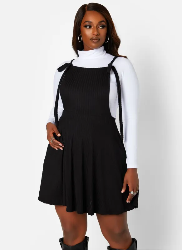 Kira Ribbed Tie Strap Overall Mini Skater Dress sold by Rebdolls