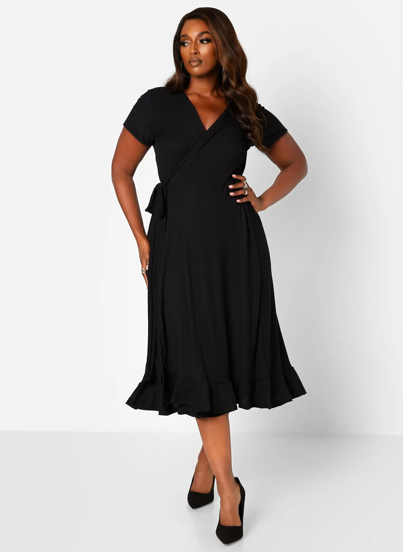 Diana Ribbed Short Sleeve Midi Wrap Dress sold by Rebdolls product image thumbnail 2