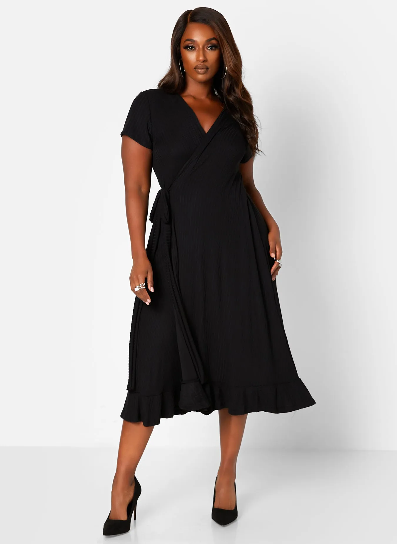 Diana Ribbed Short Sleeve Midi Wrap Dress sold by Rebdolls