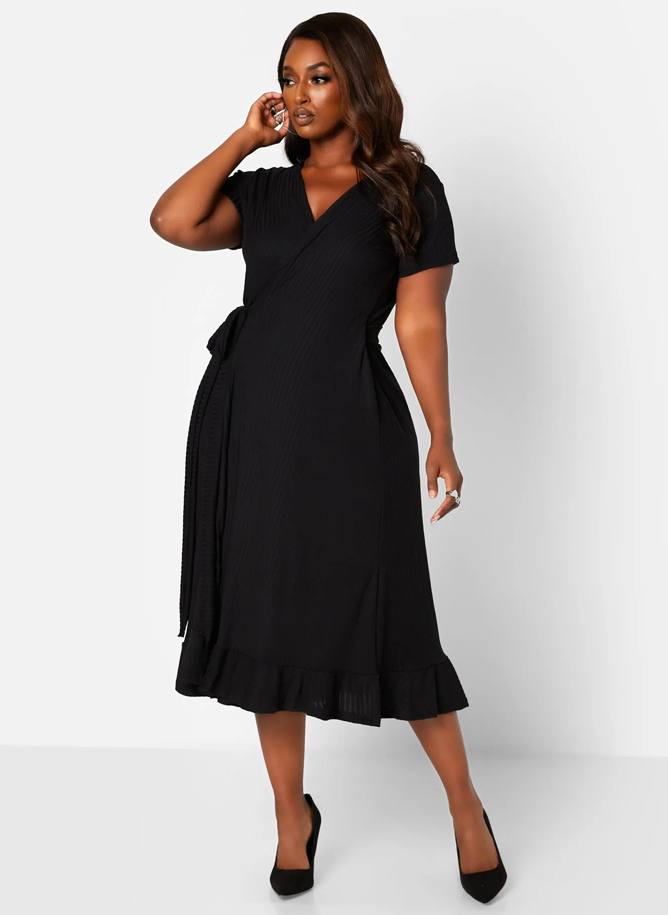 Diana Ribbed Short Sleeve Midi Wrap Dress sold by Rebdolls product image thumbnail 3