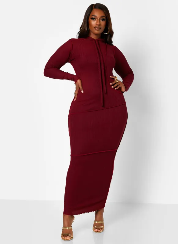 Ready To Go Ribbed Exposed Seam Hooded Maxi Bodycon Dress sold by Rebdolls
