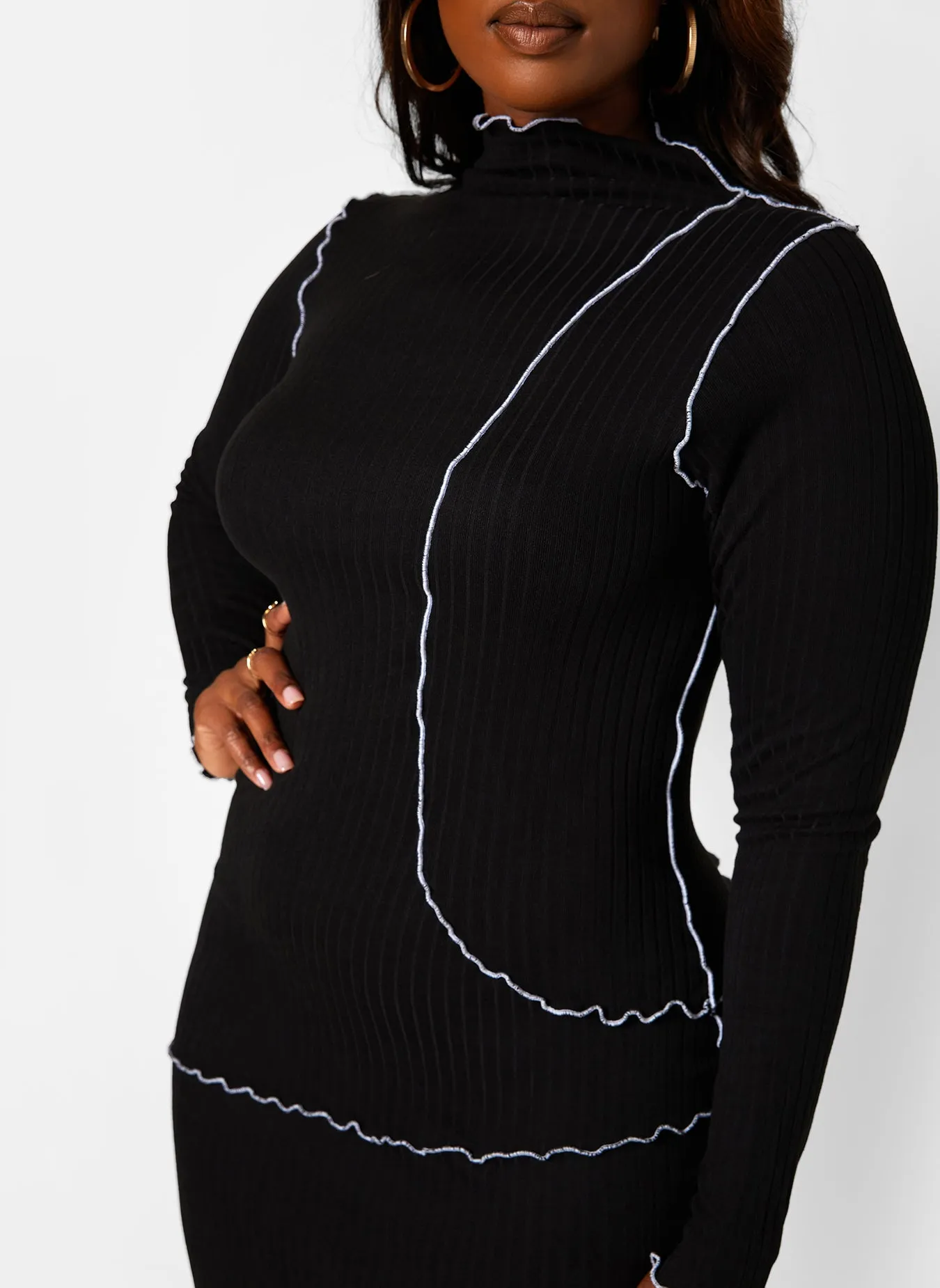 Outside The Lines Ribbed Contrast Exposed Seam Mini Bodycon Dress sold by Rebdolls product image thumbnail 4