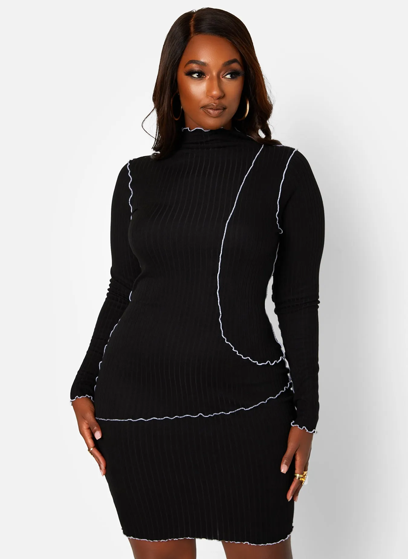 Outside The Lines Ribbed Contrast Exposed Seam Mini Bodycon Dress sold by Rebdolls