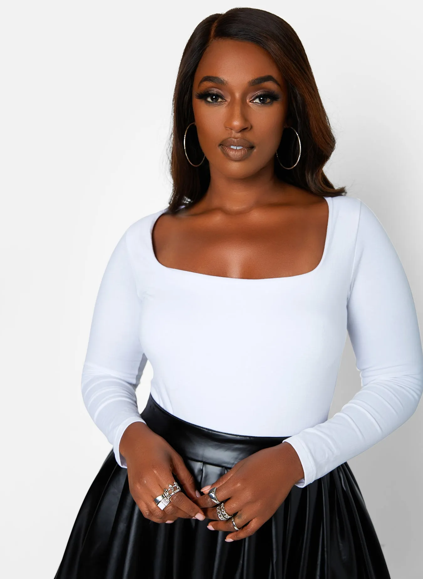 Essential Square Neck Long Sleeve Bodysuit - White sold by Rebdolls product image thumbnail 2