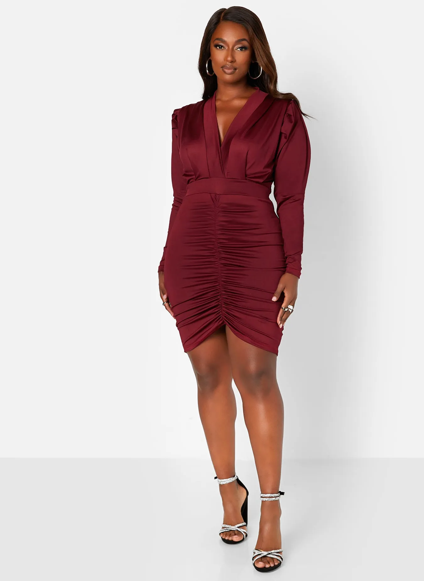 Got It Like That Plunge V Neck Ruched Mini Bodycon Dress sold by Rebdolls product image thumbnail 3
