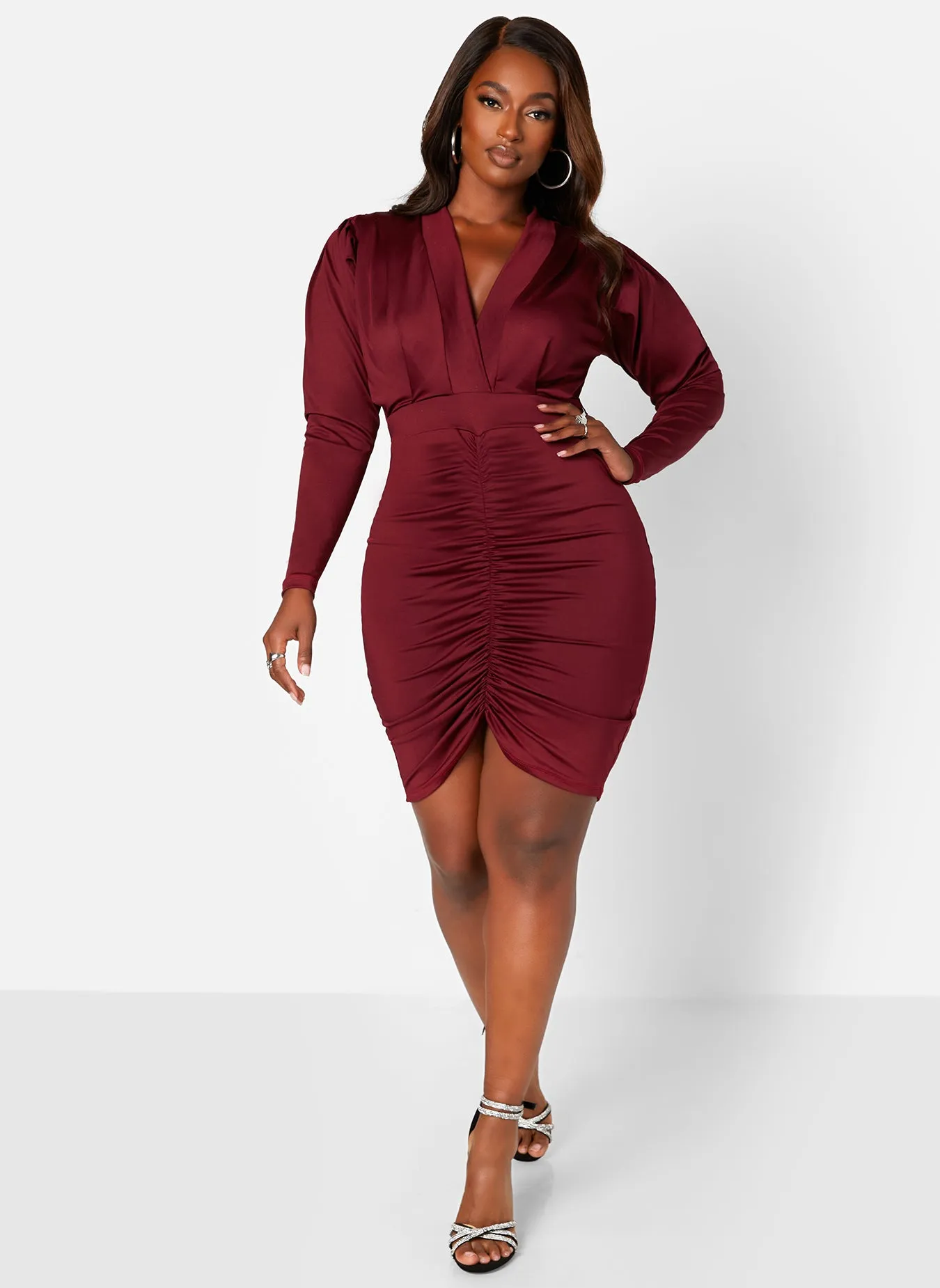Got It Like That Plunge V Neck Ruched Mini Bodycon Dress sold by Rebdolls product image thumbnail 2