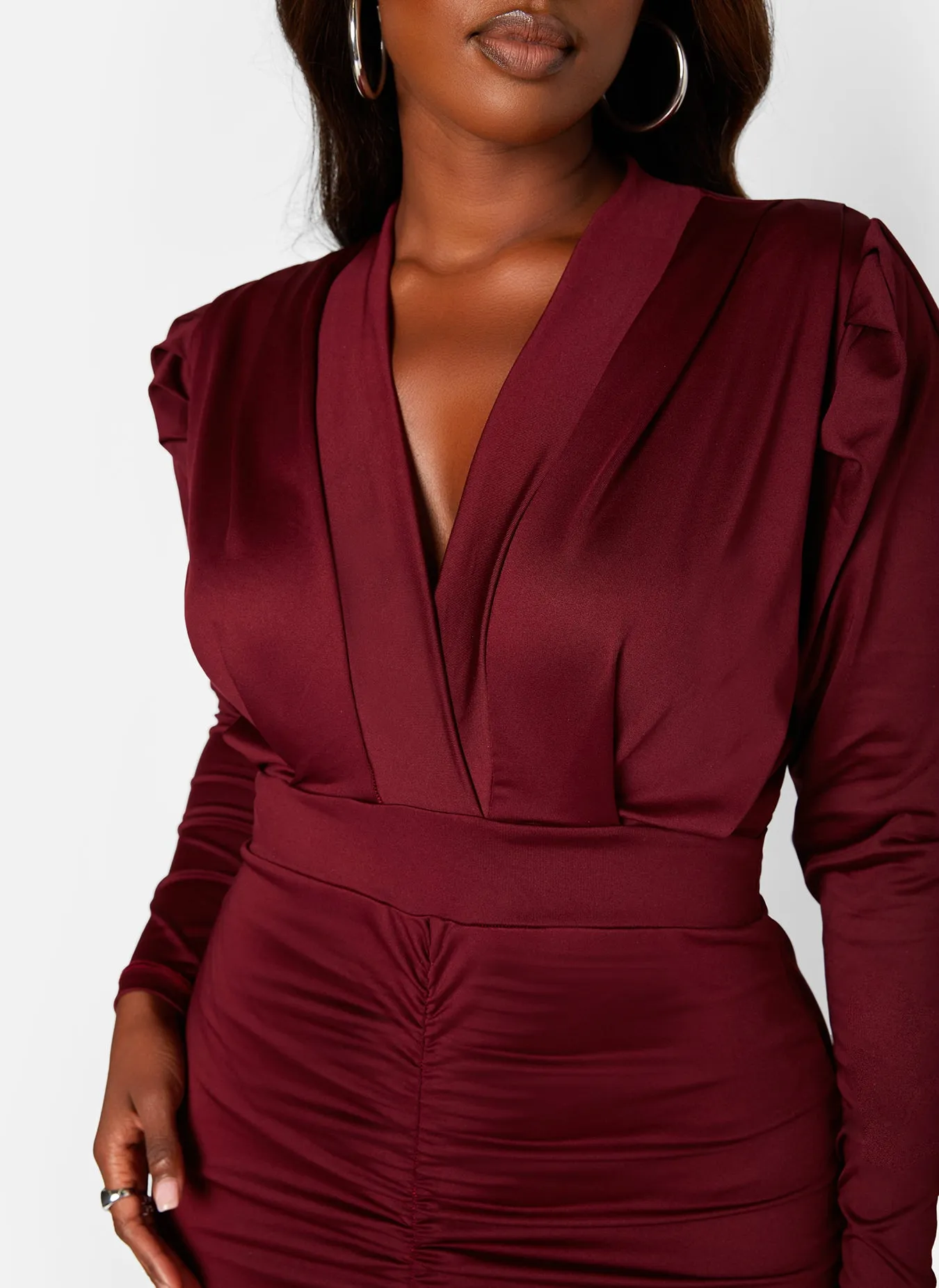 Got It Like That Plunge V Neck Ruched Mini Bodycon Dress sold by Rebdolls product image thumbnail 4