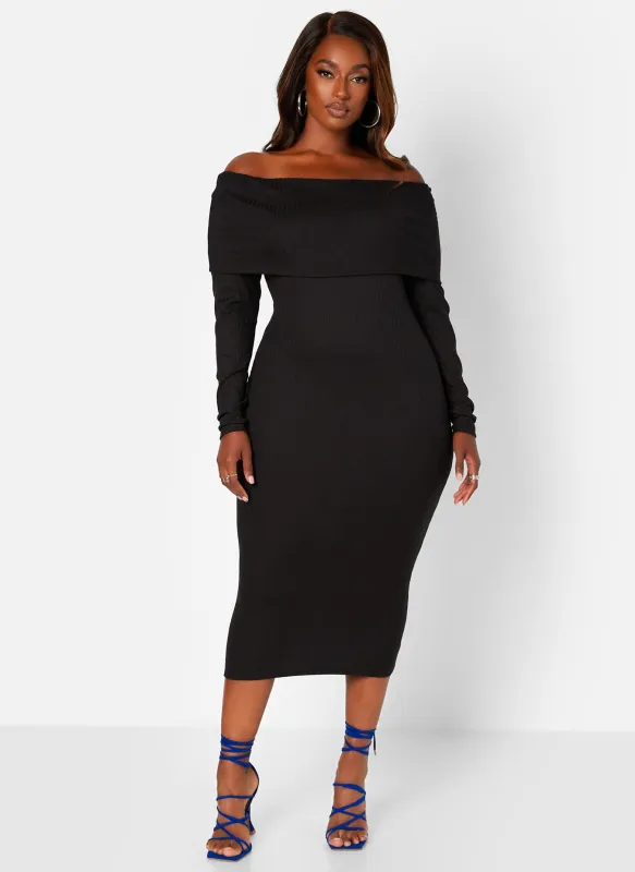 Everyones Favorite Ribbed Off Shoulder Midi Bodycon Dress sold by Rebdolls
