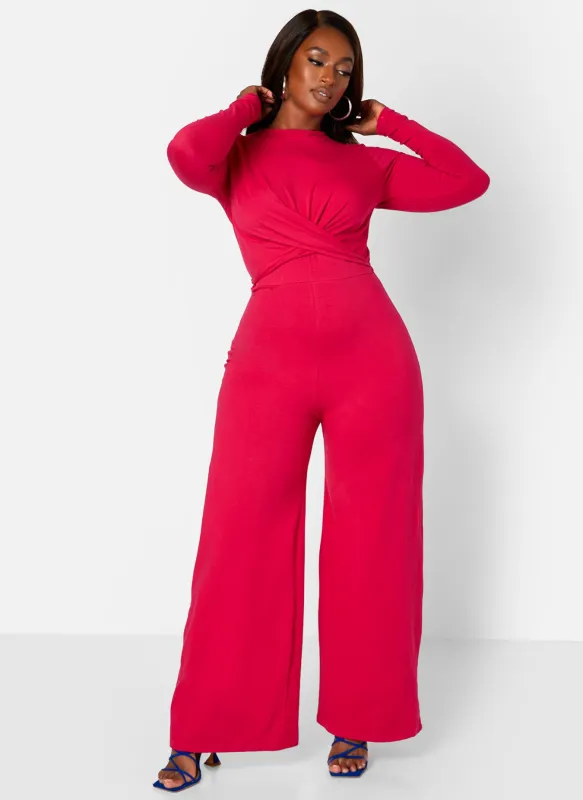 Key To The City Twist Front Wide Leg Jumpsuit sold by Rebdolls