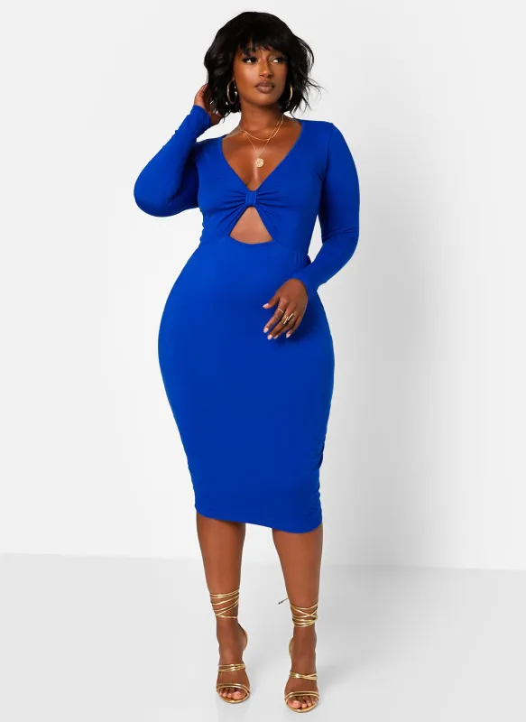 Supernova Knotted Keyhole Midi Bodycon Dress - Royal Blue sold by Rebdolls