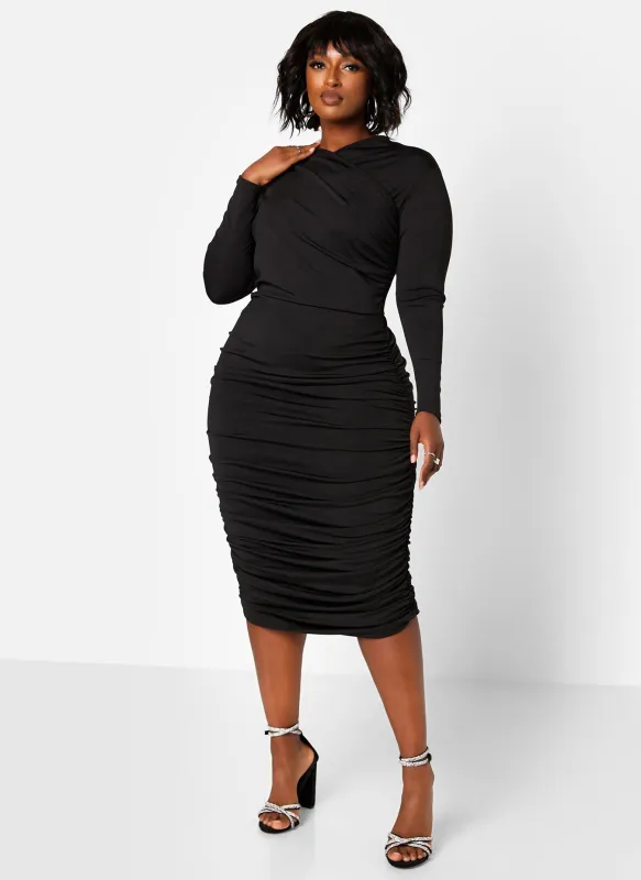 Anything You Want Long Sleeve Ruched Midi Bodycon Dress sold by Rebdolls