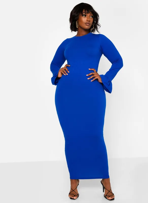 Essential Bell Sleeve Maxi Bodycon Dress - Royal Blue sold by Rebdolls