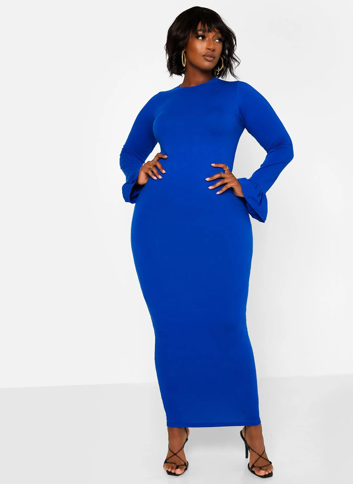 Essential Bell Sleeve Maxi Bodycon Dress - Royal Blue sold by Rebdolls
