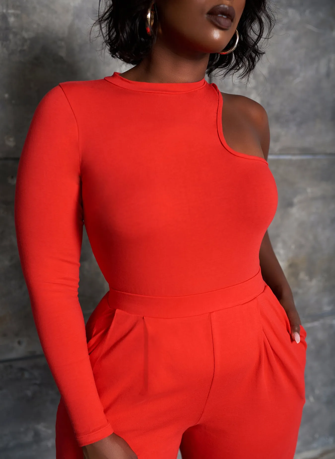 Baddie Cold Shoulder Bodysuit - Red sold by Rebdolls product image thumbnail 5