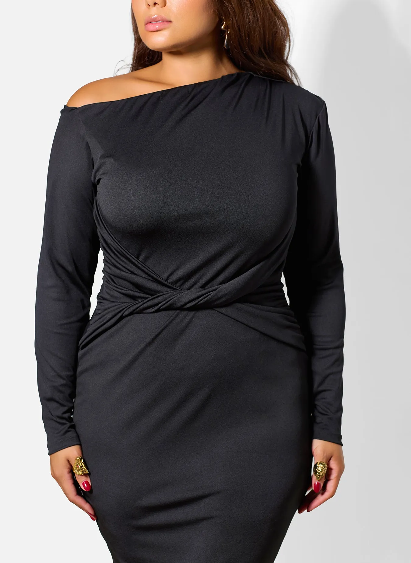 Candice Asymmetrical Neckline Knotted Maxi Dress sold by Rebdolls product image thumbnail 4