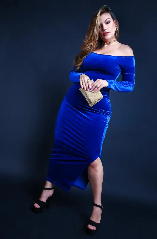 Steal Your Date Velvet Over The Shoulder Bodycon Maxi Dress sold by Rebdolls