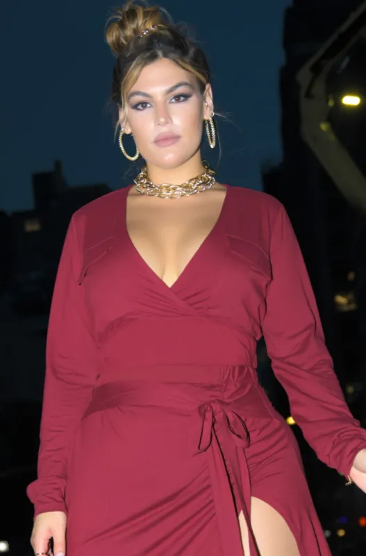 Get Loud Plunge Neckline Bodysuit - Burgundy sold by Rebdolls