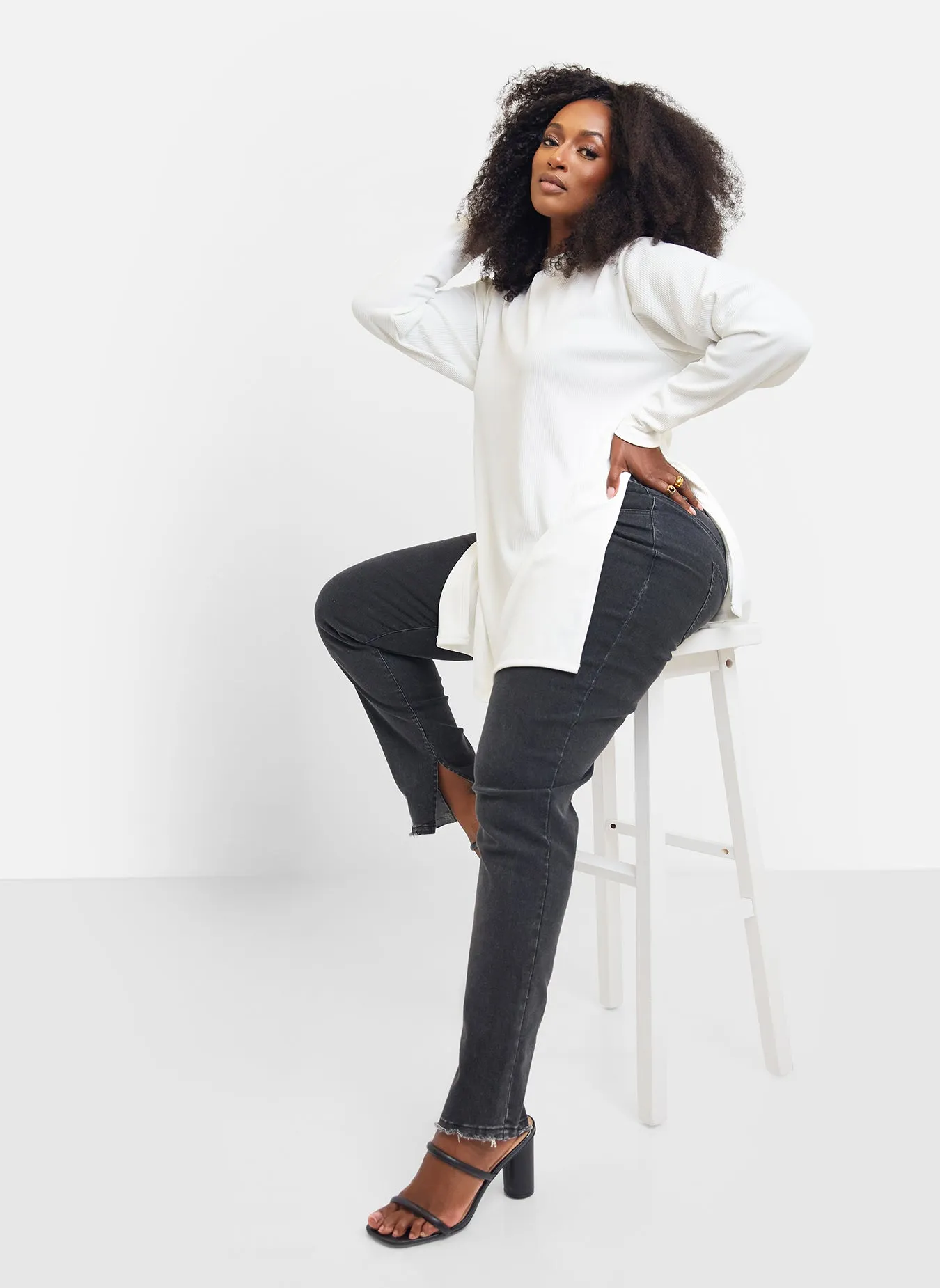 Hope Ribbed Oversized Double Split Sweater - White sold by Rebdolls product image thumbnail 2