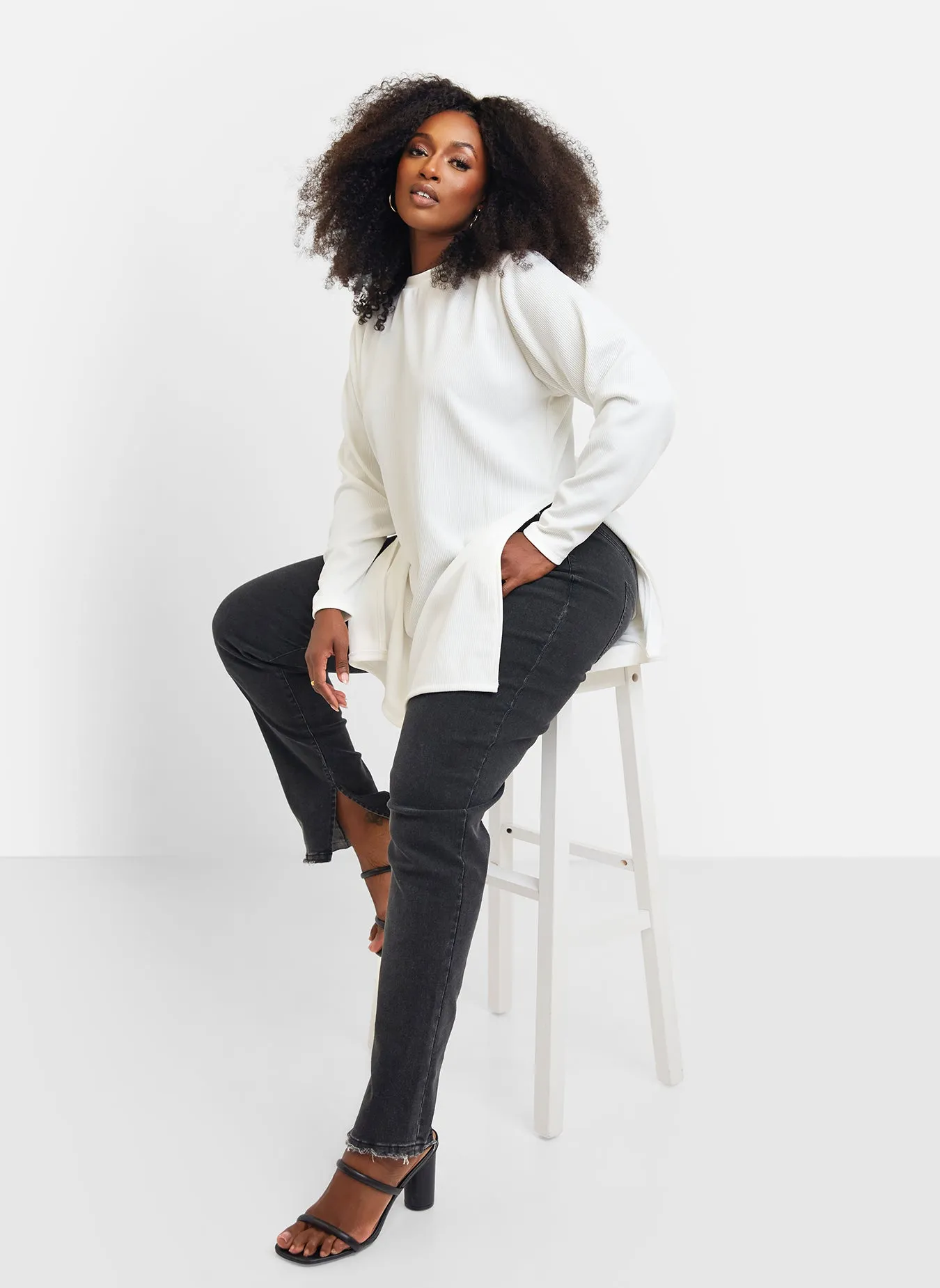 Hope Ribbed Oversized Double Split Sweater - White sold by Rebdolls product image thumbnail 5