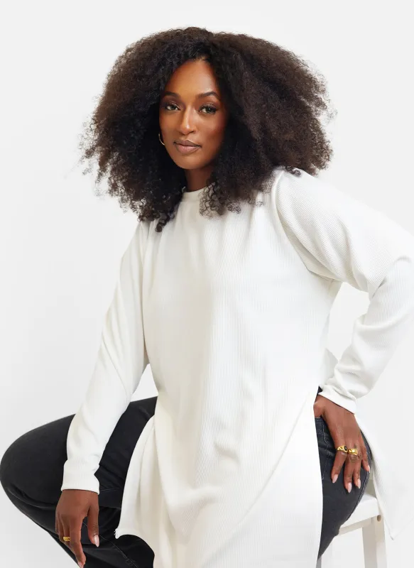 Hope Ribbed Oversized Double Split Sweater - White sold by Rebdolls