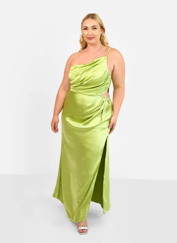 Emma Satin One Shoulder Maxi Dress - Chartreuse sold by Rebdolls