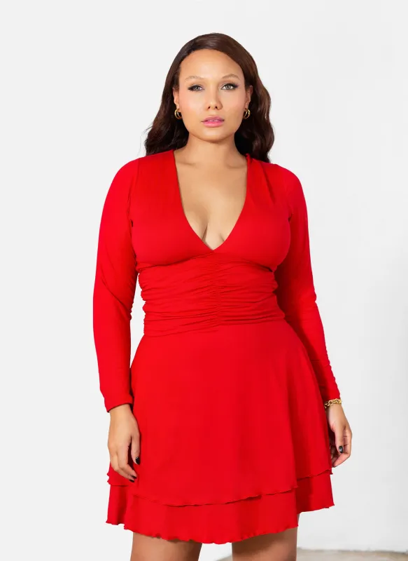 Madison Ruched Skater Mini Dress sold by Rebdolls