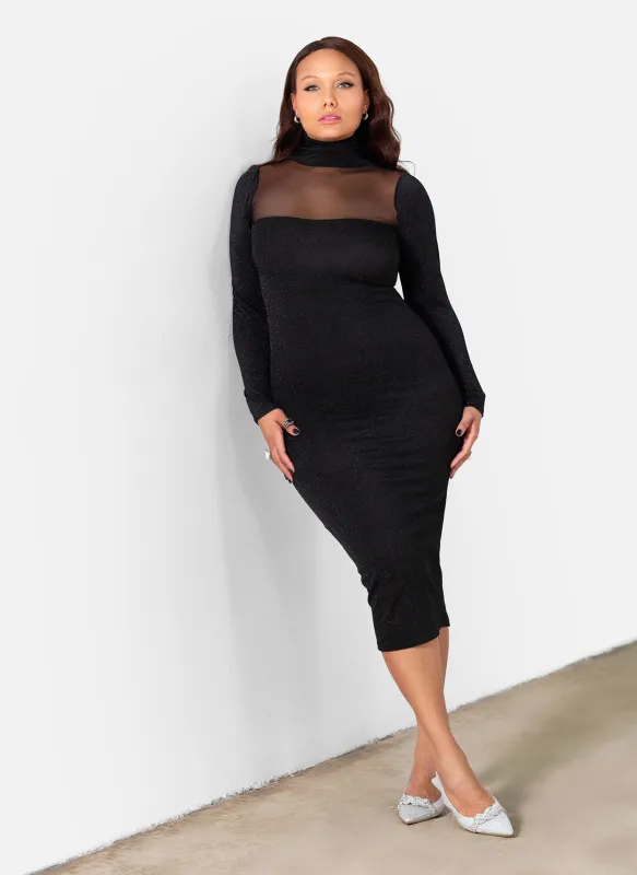 Hannah Sparkling Bodycon Midi Dress w. Mesh Neckline sold by Rebdolls