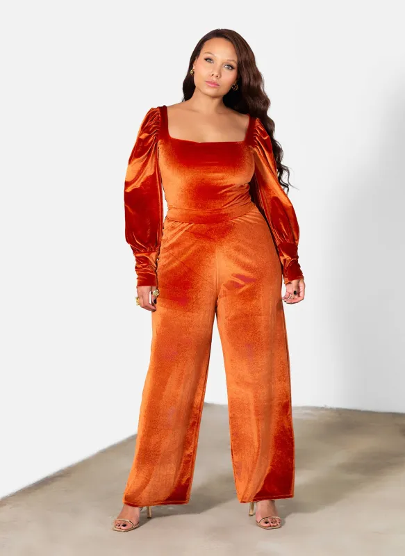 Avery Squared Neckline Wide Leg Velvet Jumpsuit sold by Rebdolls