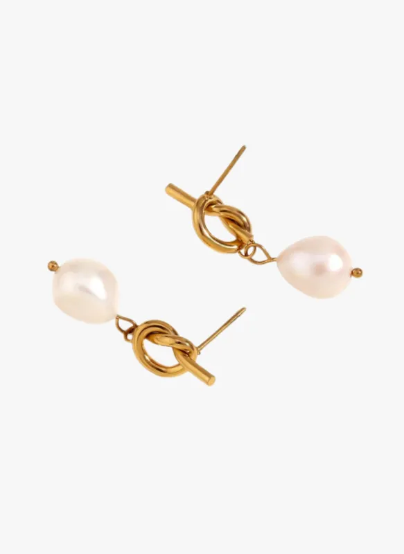 18K Gold Plated Baroque Pearl Knot Earrings sold by Rebdolls