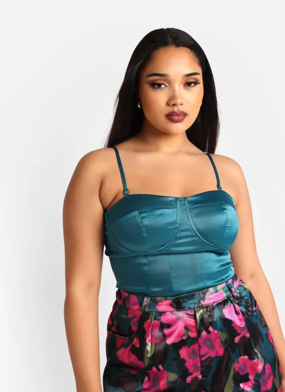 Zina Satin Corset Top - Emerald sold by Rebdolls