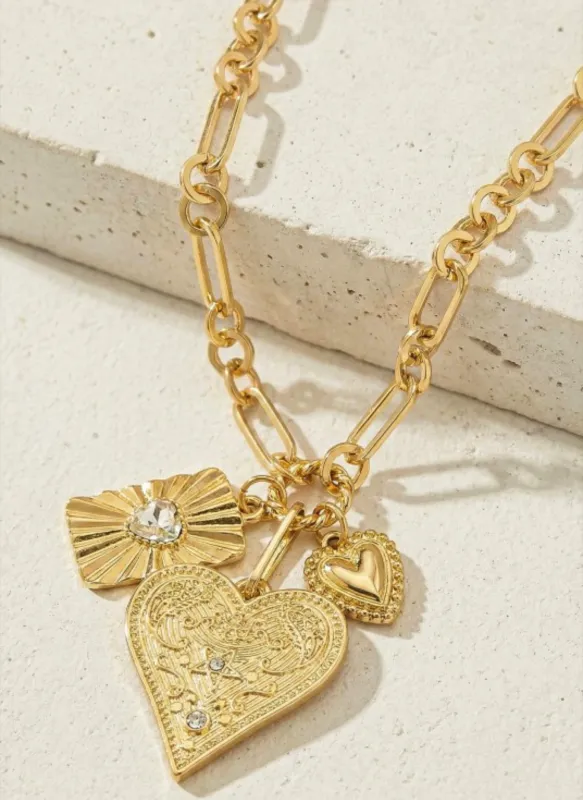 3 Heart Charm Cluster Necklace sold by Rebdolls