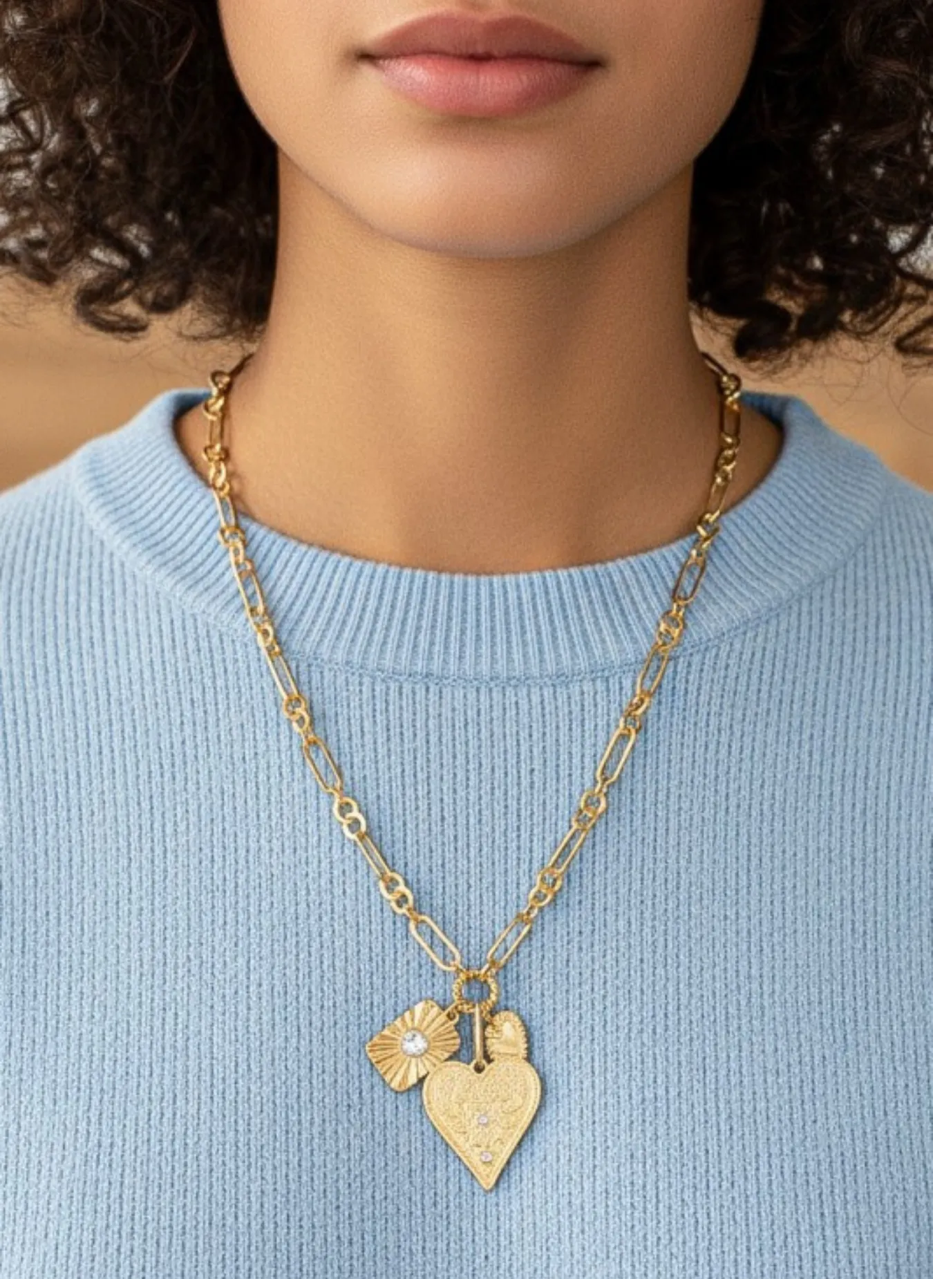 3 Heart Charm Cluster Necklace sold by Rebdolls product image thumbnail 2