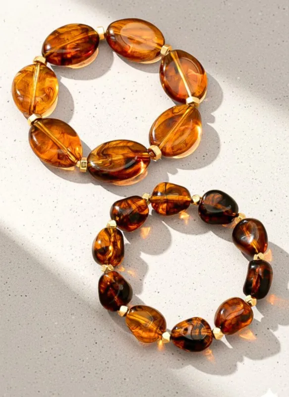 Amber Resin Oval Bead Stretch Bracelet made by Rebdolls