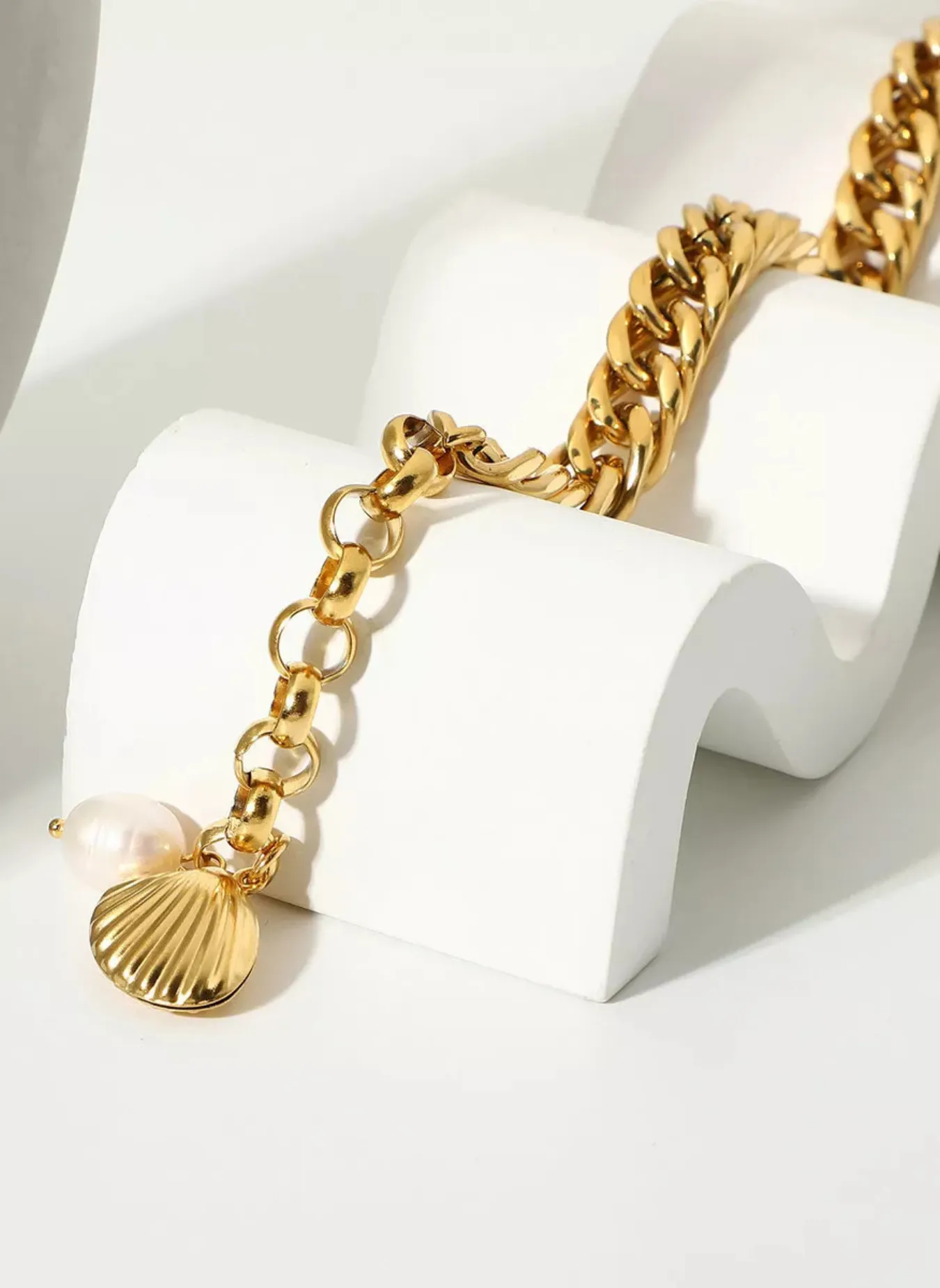 18K Gold-Plated Freshwater Pearl Shell Bracelet sold by Rebdolls