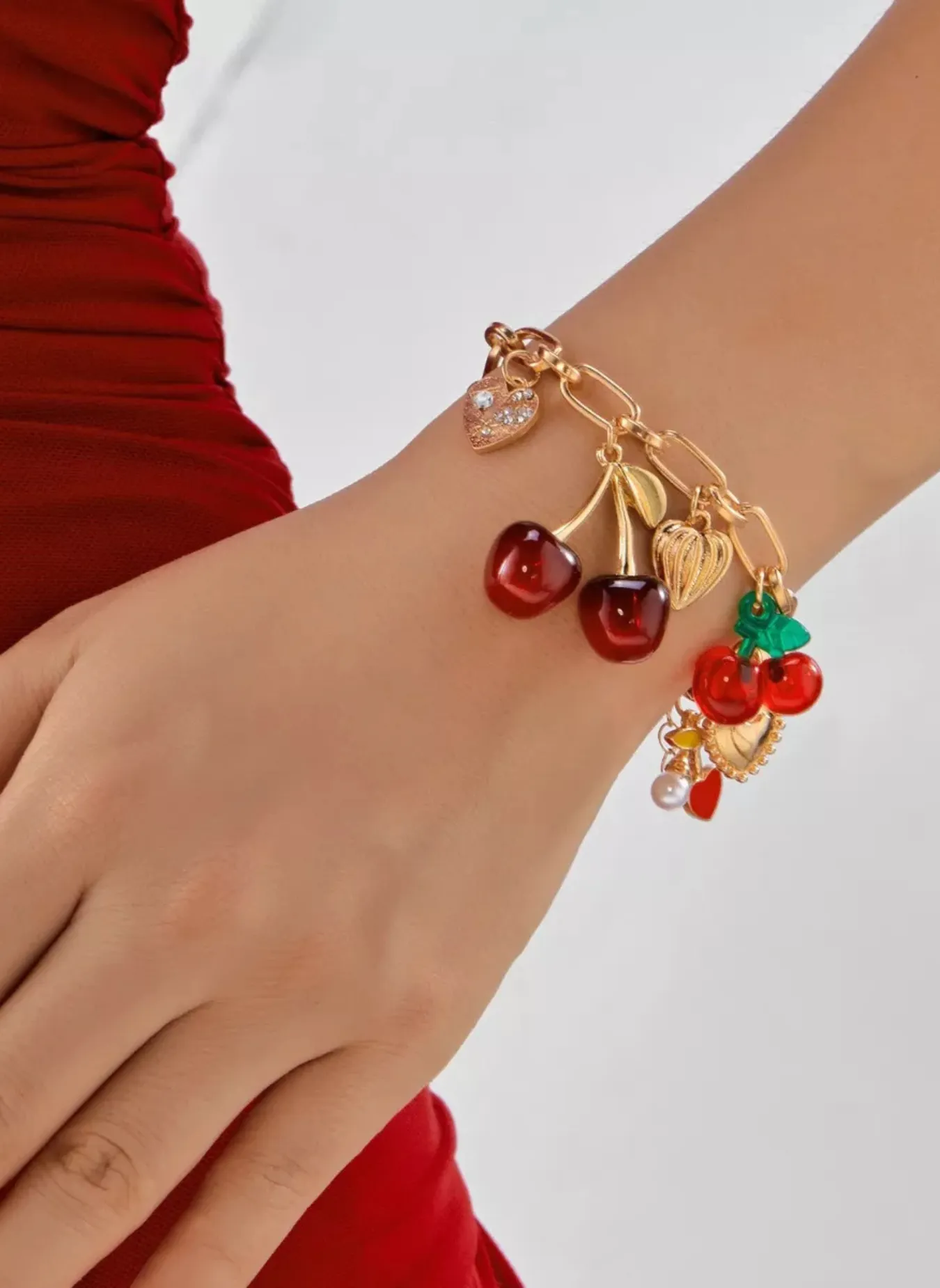 18K Gold-Plated Cherry Charm Bracelet sold by Rebdolls product image thumbnail 2