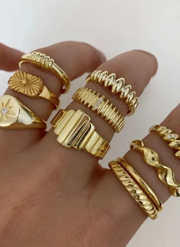 10-Piece 18K Gold-Plated Geometric Ring made by Trendsi
