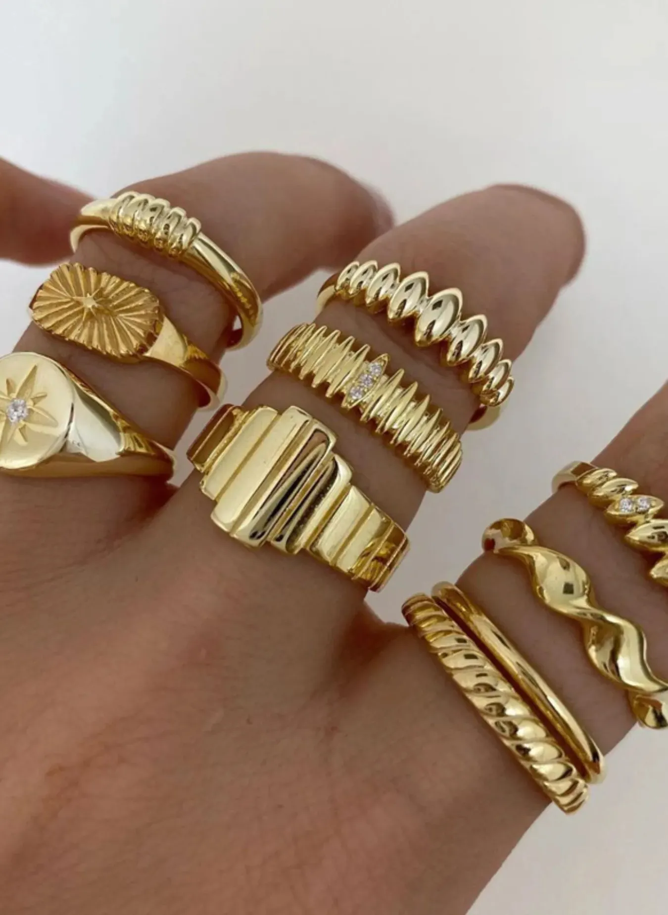 10-Piece 18K Gold-Plated Geometric Ring sold by Rebdolls