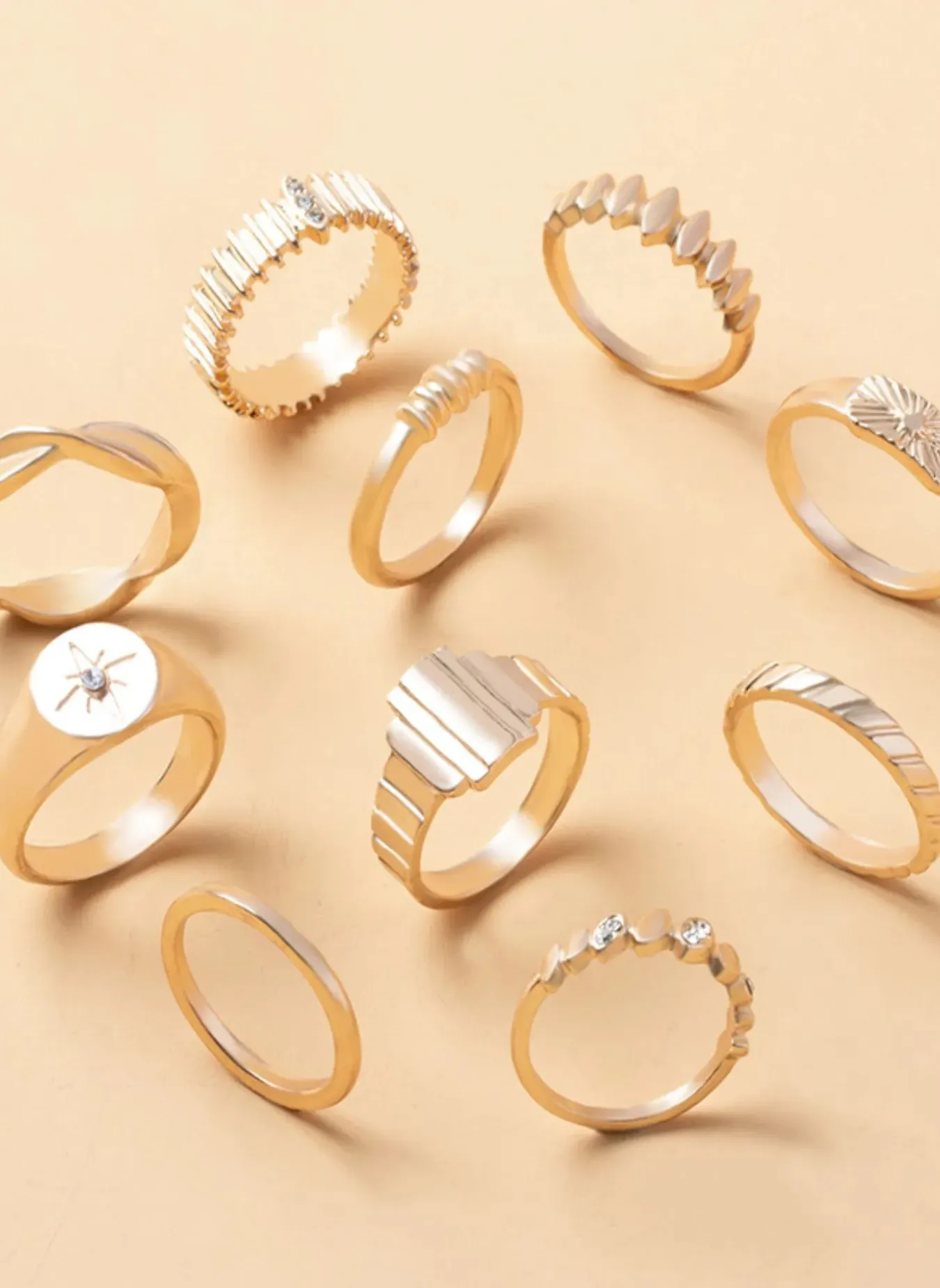 10-Piece 18K Gold-Plated Geometric Ring sold by Rebdolls product image thumbnail 2