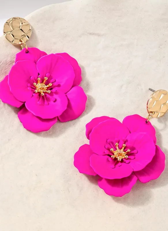 Floral Statement Drop Earrings with Gold Accent sold by Rebdolls
