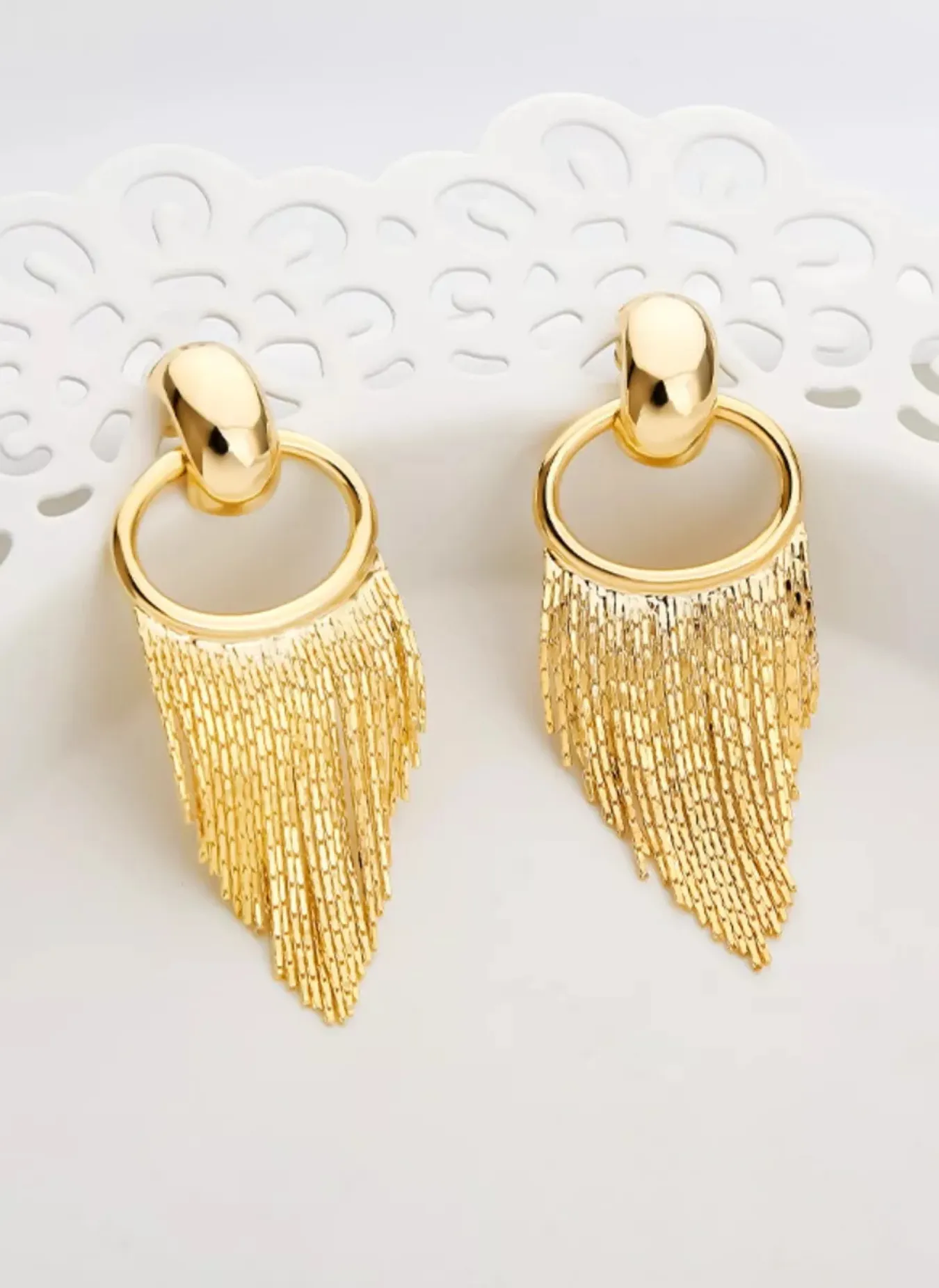 18K Gold-Plated Fringe Chain Earrings sold by Rebdolls