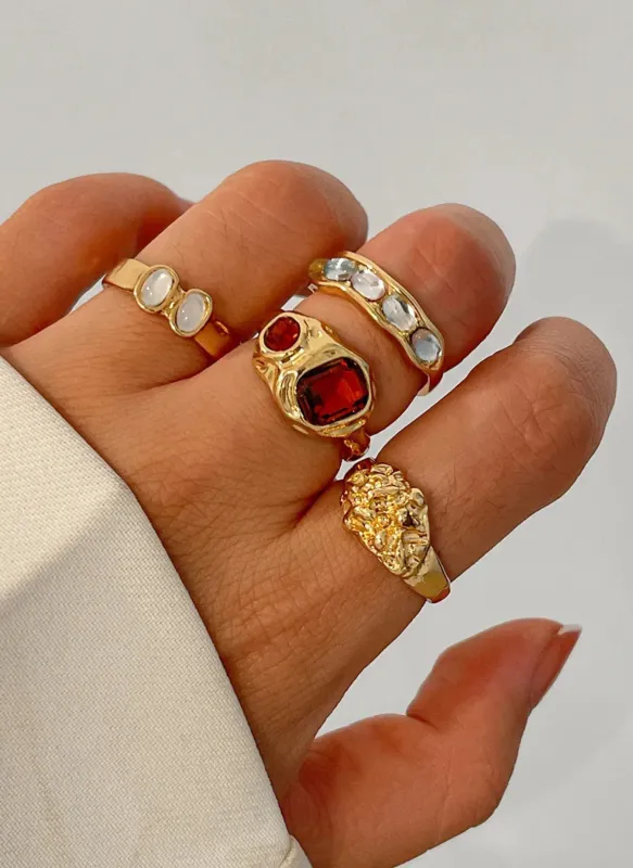 4-Piece Stainless Steel Inlaid Rhinestone Ring sold by Rebdolls