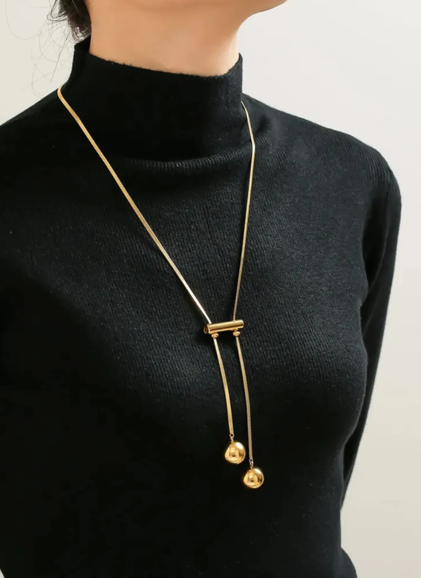 18K Gold-Plated Titanium Steel Hollow Bead Necklace sold by Rebdolls