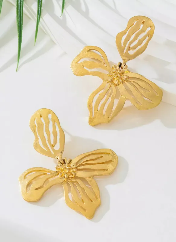 18K Gold-Plated Butterfly Flower Statement Earrings made by Rebdolls