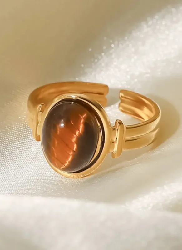 Vintage Natural Stone Gold Plated Adjustable Ring made by Trendsi