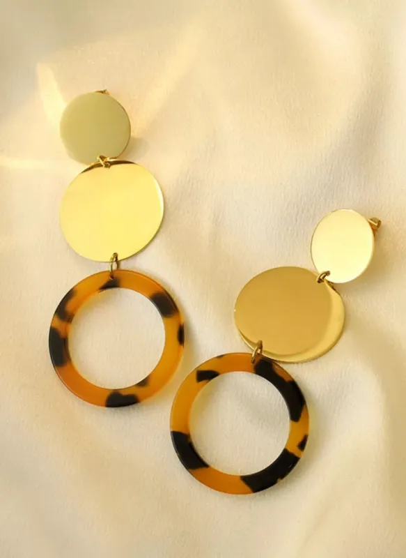 18K Gold-Plated Geometric Circle Dangle Earrings made by Rebdolls