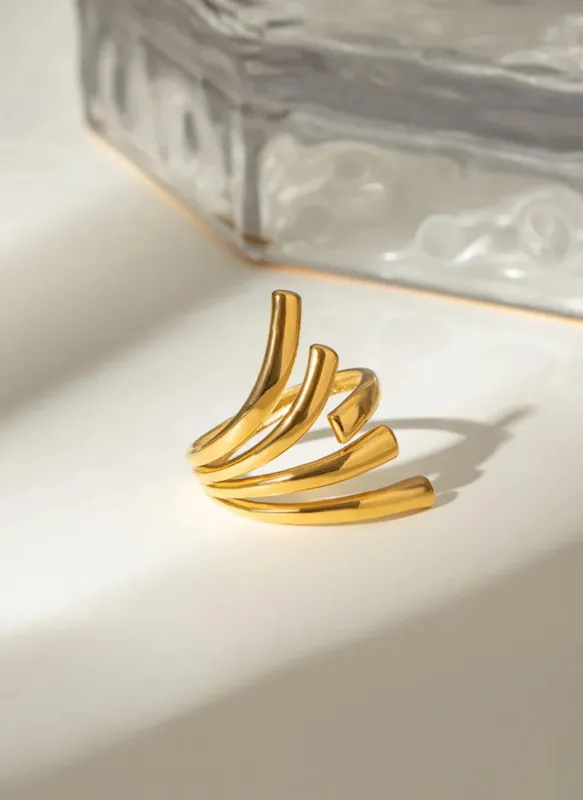 18K Gold-Plated Stainless Steel Irregular Open Ring sold by Rebdolls