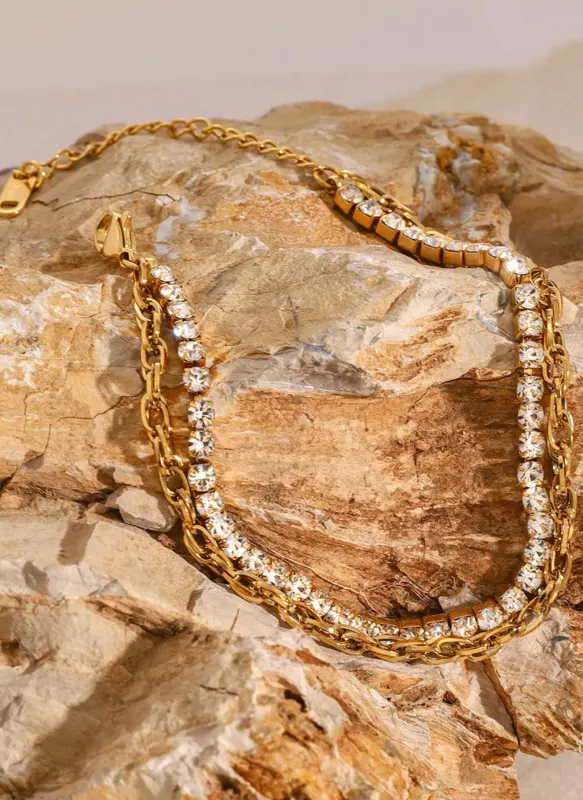 18K Gold-Plated Rhinestone Double Layered Bracelet made by Trendsi