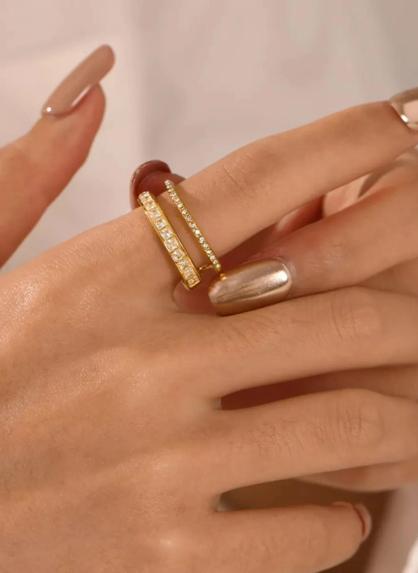 18K Gold-Plated Rhinestone Open Ring sold by Rebdolls product image thumbnail 2