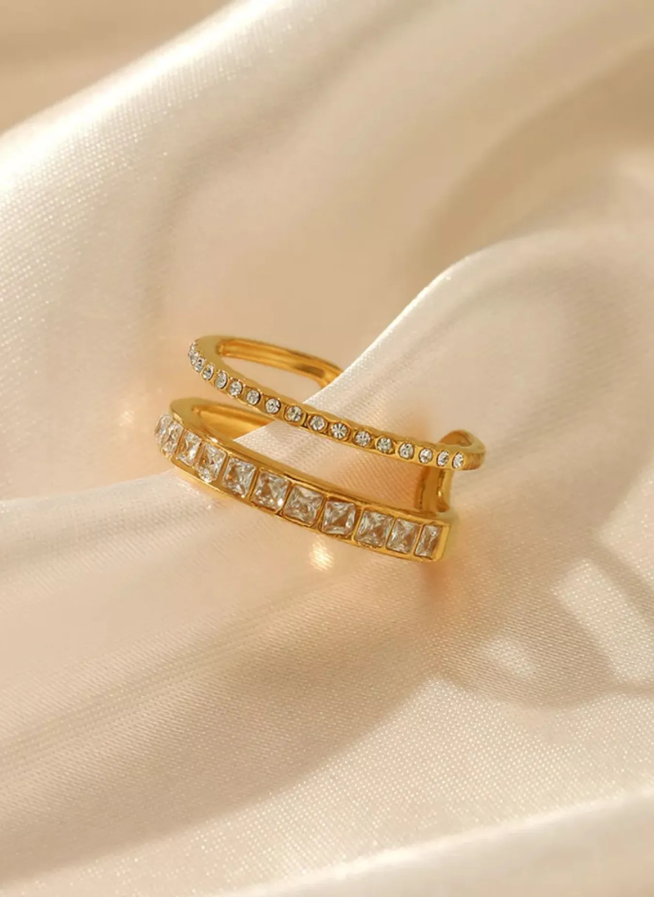 18K Gold-Plated Rhinestone Open Ring sold by Rebdolls product image thumbnail 3